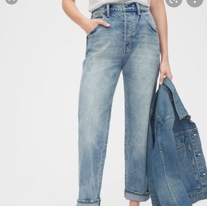 Gap Distressed Straight Leg Jeans with Buckle-Back